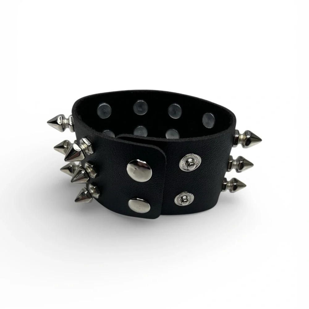 Skeleteen Punk Spike Leather Kids Bracelet Black One size